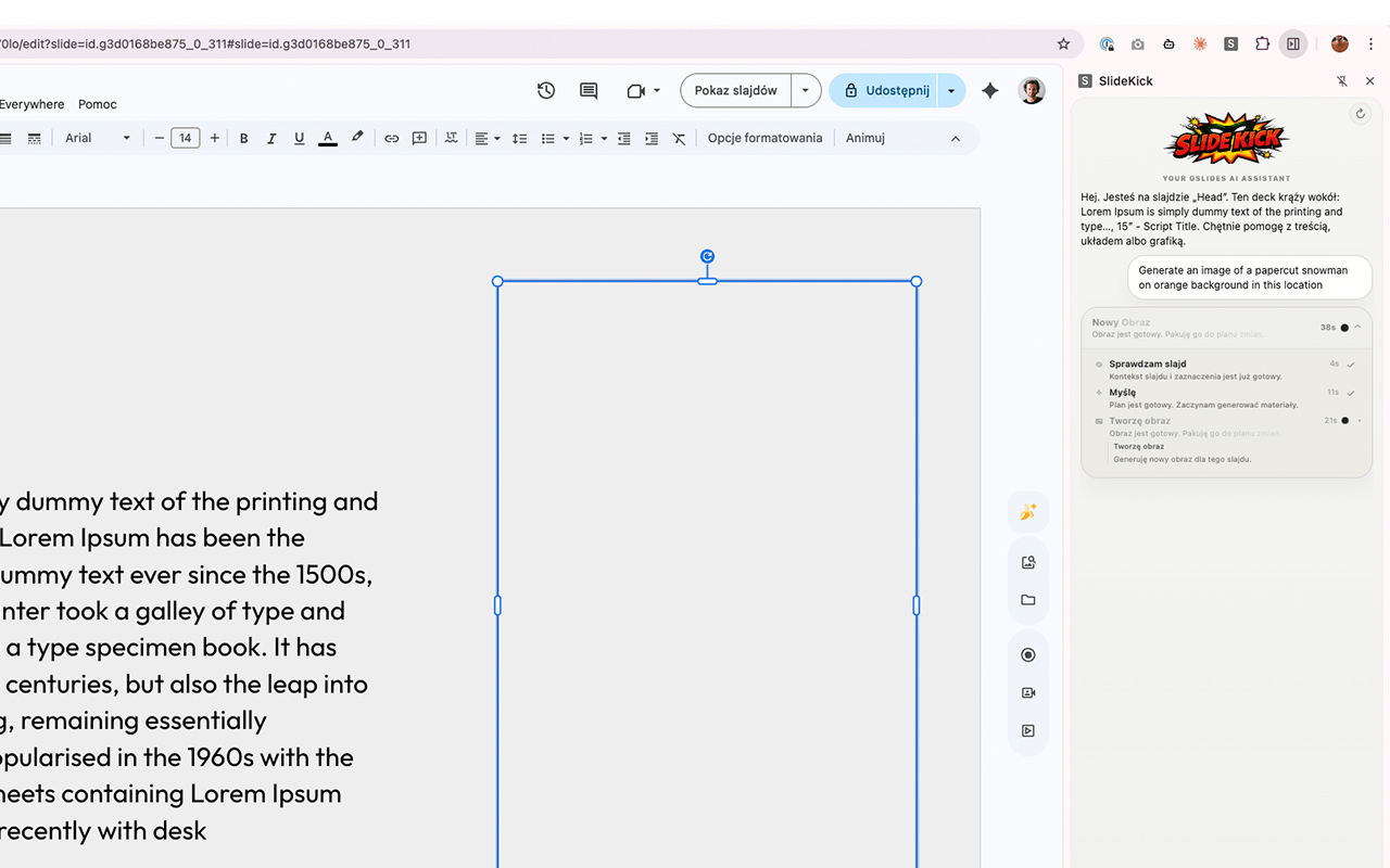 SlideKick generating an image with step-by-step progress
