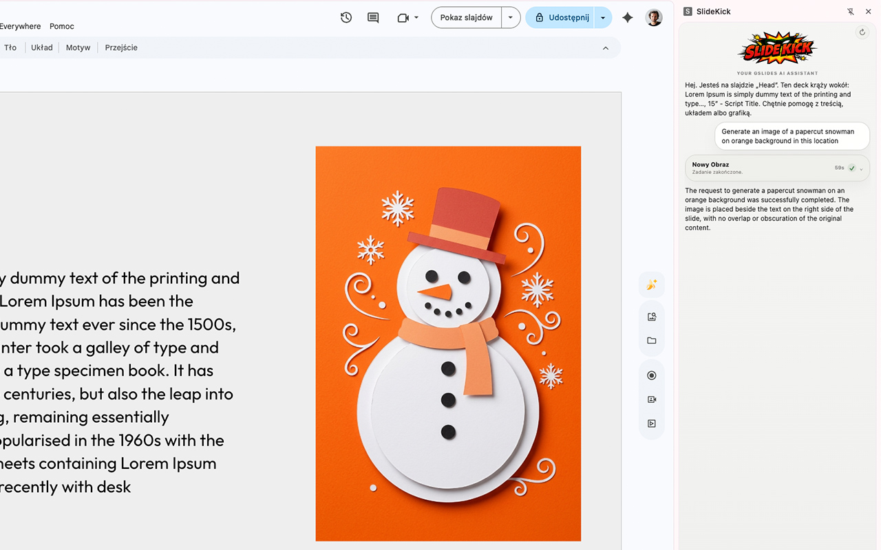 A papercut snowman generated on an orange slide